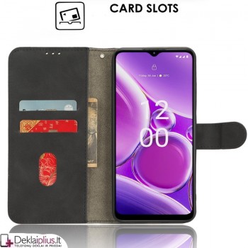 Dirbtinės odos atverčiamas dėklas su skyreliais - juodas (Nokia G42) Dirbtinės odos atverčiamas dėklas su skyreliais - juodas (Nokia G42)